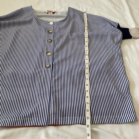 Chiara Cocol Large Blouse Top ~ Stripe Button Front Sweater Sleeves - Picture 8 of 11